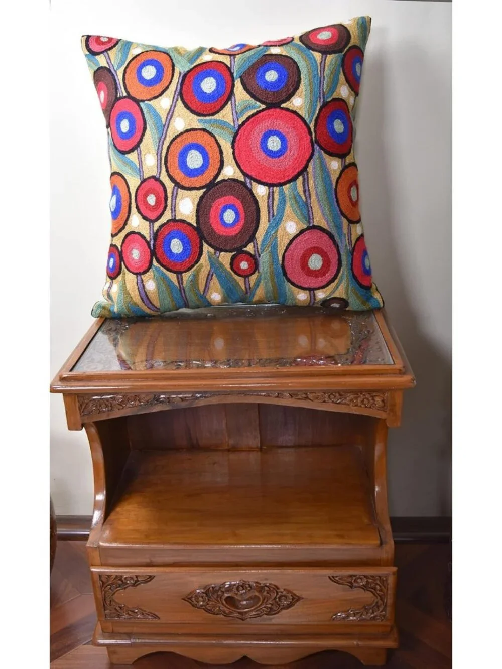 Vibrant Yellow Floral Pillow Cover - Hand Embroidered 18x18 Outdoor Cushion